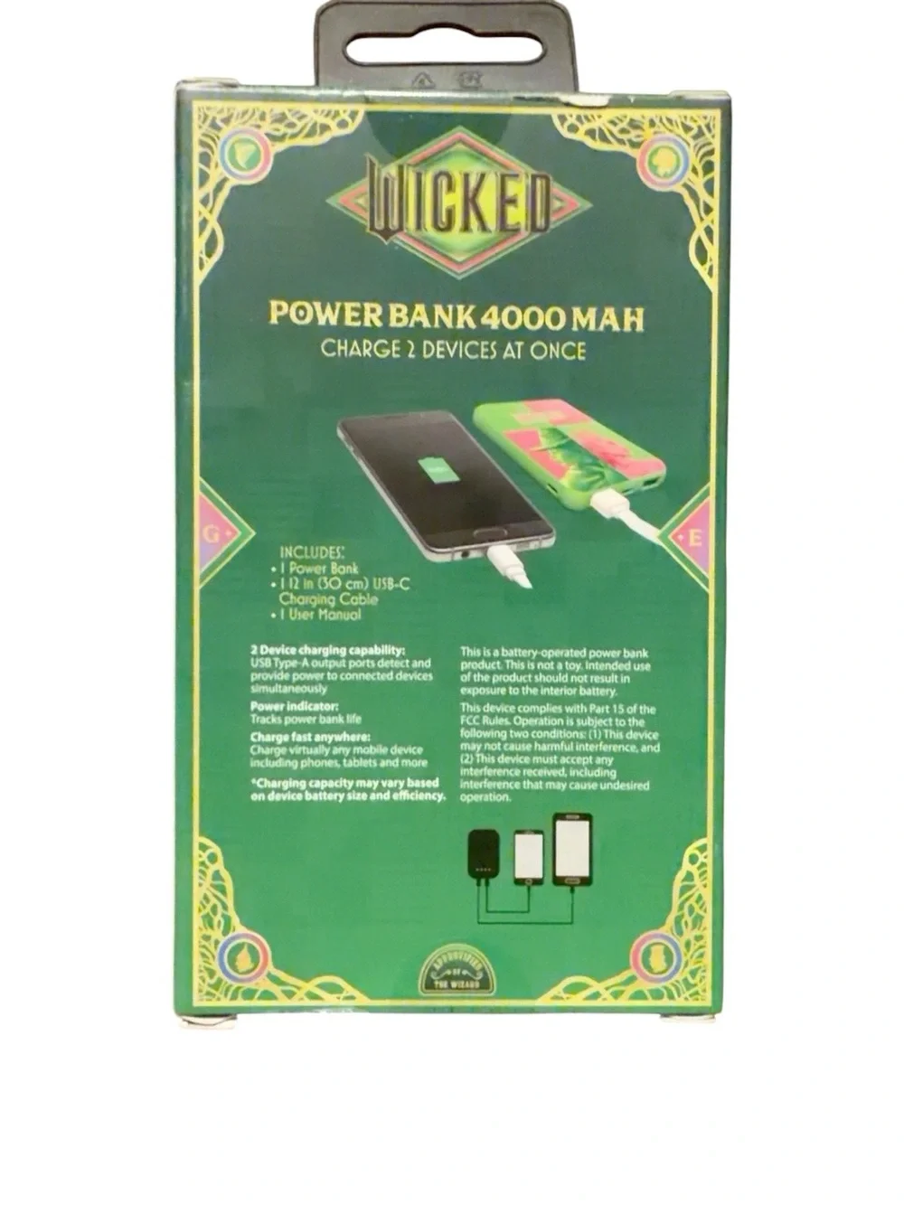 Wicked Movie Power Bank 4000mAh – Elphaba & Glinda – NEW/Sealed – 3 Ports